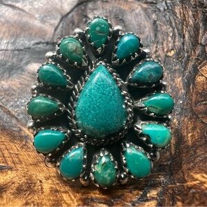 925 Sterling Silver Kingman Turquoise Cluster Ring Sz 8 Statement